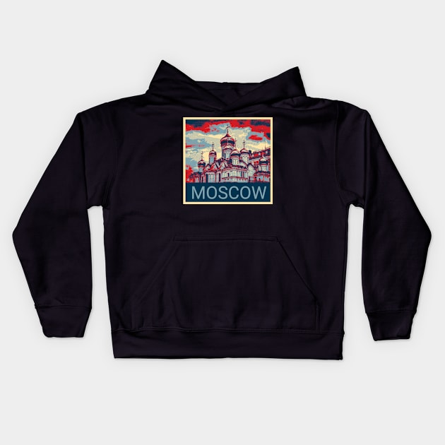 Moscow in Shepard Fairey style design Kids Hoodie by Montanescu